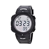 Digitaluhr, filfeel männliches LED Rücklicht passt elektronische runde Sport Armbanduhr auf(Black Case White)
