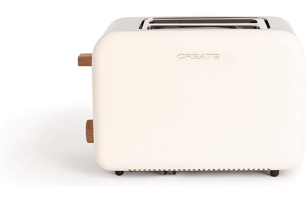 CREATE/TOAST RETRO/Grille-pain Blanc cassé / 6 niveaux de puissance, tiroir ramasse-miettes, thermostat, décongélation, réchauffage, 2 fentes à tranches larges, 850W