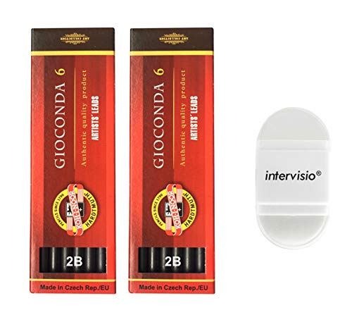 Juego Koh-I-Noor Minas de Grafito 5,6 mm 48652B / 486502 Artista Mina para Portaminas 120 mm Dureza 2B y intervisio Sacapuntas / Goma de borrar (Bundle)