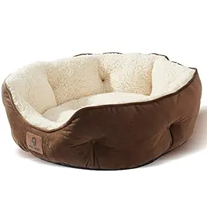 Asvin Small Dog Bed & Cat Bed, Round Cushion Pet Beds for Indoor Kitty or Puppy, Extra Soft & Machine Washable Pet Supplies, Anti-Slip & Water-Resistant Oxford Bottom