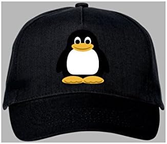 Penguin Black 5 panel baseball cap. Adults. Adjust to fit.