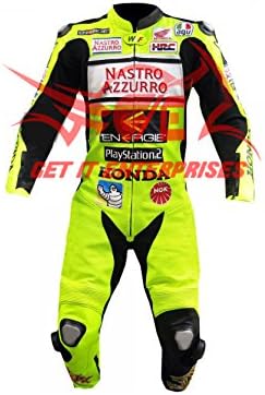 NASTRO AZZURO VALENTINO ROSSI MOTORBIKE MOTORCYCLE RACING MODEL REPLICA SUIT 100% COWHIDE LEATHER (XL)