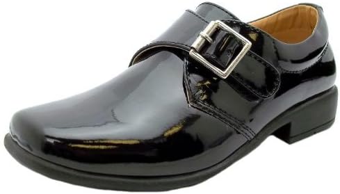 Size 10 Rsb Boys Monk Shiny Formal Black Patent Buckle Style Low Heel Shoes