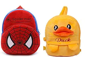 Blue Tree Kids School Bag Soft Plush Backpack Cartoon Bags Combo Mini Travel Bag for for Girls Boys Toddler Baby (Spiderman & Yellow Duck)