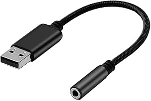 Bolwins L05S USB auf 3,5mm Stereo Klinkenadapter (4-polig CTIA) für Kopfhörer und Lautsprecher + 4-poliges Mikrofon – Externe USB Soundkarte, Plug-and-Play, 12 cm Kabel