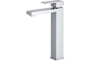 VALAZ Rubinetto Bagno Lavabo Alto Cromato | Miscelatore Lavabo Bagno Acqua Fredda e Calda, Risparmio Acqua | Installazione Facile | Ottone, Inossidabile, Elegante, Quadrato, Serie Segura