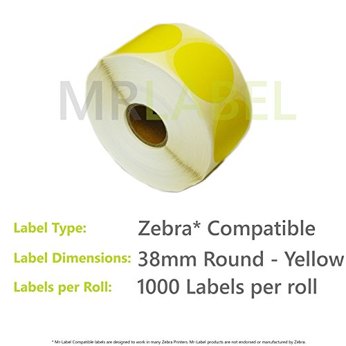50000x Zebra Compatible Coloured Thermal Labels (50 Rolls of 1000) 38mm Round - Yellow