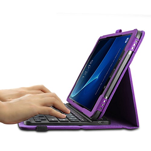 Samsung Galaxy Tab A 10.1 keyboard Tastatur Hülle, Infiland Bluetooth Tastatur Ultradünn leicht SmartShell Ständer Schutzhülle mit magnetisch abnehmbar drahtloser Bluetooth Tastatur für Samsung Galaxy Tab A 10.1 Zoll Wi-Fi/ LTE (2016) SM-T580N/SM-T585N Tablet-PC(QWERTZ Tastatur,Lila) - 4