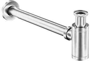 Valaz - Sifone a vista per lavabo, in ottone e acciaio inox, 1/4, colore acciaio spazzolato