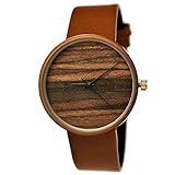 Elegante Pure Time® Designer Damen-Uhr Öko Natur Holz-Uhr Armband Uhr Analog Klassisch Quarz-Uhr Armbanduhr Schwarz Braun Beige Grau Khaki Leder-Armband Holz Ziffernblatt Rose-Gold (Braun.-)