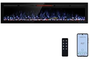 Mystflame Galaxy 72 Pro con Wi-Fi, Chimenea Eléctrica de Pared, Comandos de Voz de Alexa y Google Home, 13 Colores de Llama y Luz Inferior, Troncos y Cristales, Termostato 750/1500W, Pantalla Táctil