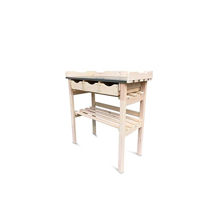 Pflanztisch Mit 3 Schubladen Aus Holz Zinkplatte Wei Durchscheinend Lasiert B78 X T38 X H82 Cm