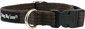 Cotton Web Adjustable Dog Collar 4 Sizes Brown (Medium: Neck: 14