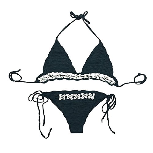 SUNNOW® Damen Bikini Sets mit Quaste Strick Häkeln Muschel Badeanzug Schwimmanzug Bra Bademode Strand Bikini Oberteil + Höschen - 5