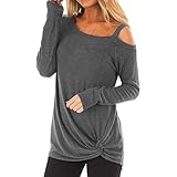 iHENGH Neujahrs Karnevalsaktion Damen Frühling Sommer Top Bluse Bequem Lässig Mode Frauen Womens Casual Weiche Lange Ärmel O Hals Knot Side Twist Bluse Top T-Shirt