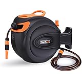 Auto Hose Reel, Tacklife Auto Reel with 30m Hose GHR2A Garden Hose Box 180° Freestanding Wall-mounted Portable with Quick Release Pivot Any Length Locking Safer Design Car Washing Greenhouse Gardening Tool