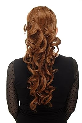 WIG ME UP ® - Postiche natte boucles volumineuses bouclée très longue (60 cm) + Peigne et élastique de fixation brun cuivré WK03-30