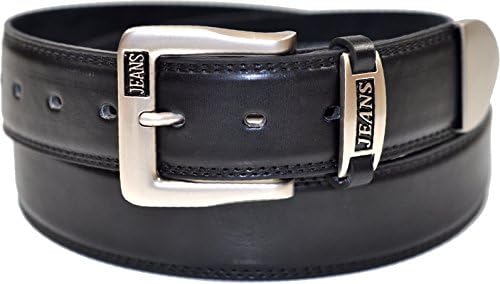 Mens Leather Belt - Casual Jeans Belt - With Crome Tip # 5055 - Black, 3XL