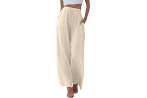 Soulolo Damen Hosen Leinen Lang Baumwolle Damen Leinenhose Einfarbig Loose Fit Stoffhose Weite Beine Freizeithose mit Tunnelzug und Taschen