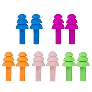 Futurekart Ear Plugs Soft Silica Gel Noise Reduction for Sleeping/Meditation/Swimming Adult/Child/Reusable for Travel - 5 Pairs - Random Color