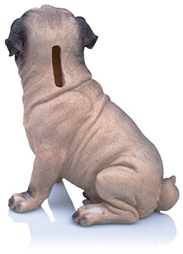 VENKON – Dekorative Spardose für alle Hundefreunde: „Banker auf vier Pfoten“ im sehr realistischen Mops Design – Höhe: ca. 20cm - 8