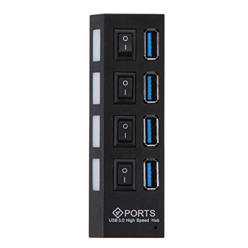 High-Speed Datenübertragung USB 3.0 Hub 4 Port Ports Splitter Ac Power Adapter mit Ein / Aus Schalter und LEDs Hot Plugin Plug & Play für PC Laptop, Computer Windows MAC, IPhone 7, LG, IPad, Samsung Macbook Pro Laptop Iphone Ipad Datenübertragung Aufrechtzuerhalten Farbe: schwarz - 2