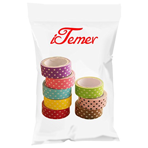 iTemer Washi Tapes Masking Tape Dekoratives Klebeband Punkte Muster 8Pcs (Jede Farbe eins) - 7