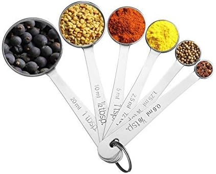 18/8 Stainless Steel Measuring Spoons, Set of 6 for Measuring Dry and Liquid Ingredients