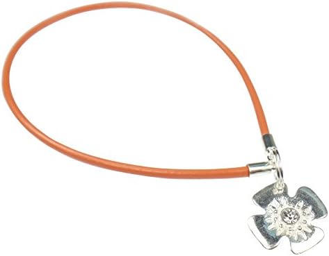 Orange Real Leather and Sterling Silver Clip & lock clasp, clip and stopper opener - For the snap clasps and Clips on Pandora, Biagi, Troll, Chamilia and all European charm bracelets.
