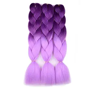 Jumbo Braiding Hair (Purple/Light Purple) 3pcs Ombre Braiding Hair Extension For Braids Twist 24 Inch 100G Hot Water Seal Soft