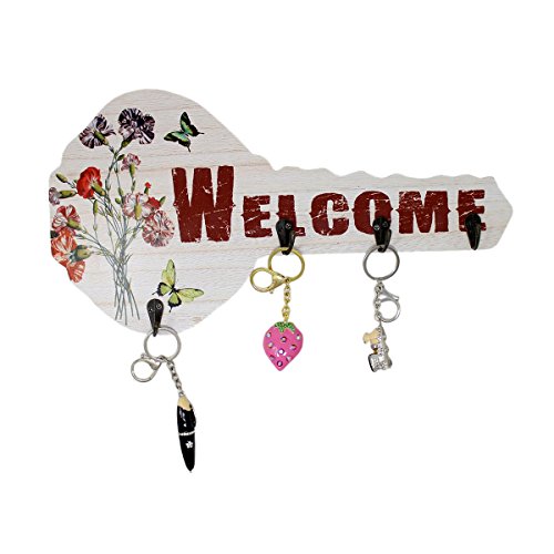 Tootpado Key Holder for Wall Decor 4 Hooks - Welcome (4DER71) - Wooden Key Stands