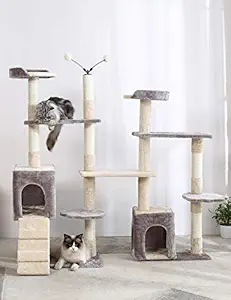 HYABI 51 inch cat Tree cat Tower deformable cat Apartment sisal Grab Pole Cat Furniture Activity Center cat House (Light Gray)