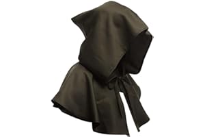 Yolispa Sombrero medieval vintage con capucha para Halloween, disfraz de cosplay para hombres y mujeres, marrón, M