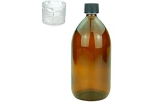 Devitre braune Glasflasche 1000 ml mit Deckel Messbecher und Beschriftungsetikett