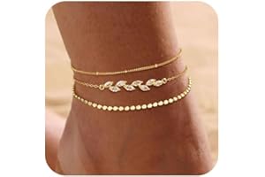 Zernblend Cavigliere in Oro 14 Carati con Design a Foglia, Cavigliera per Donna, Catenina alla Caviglia Oro