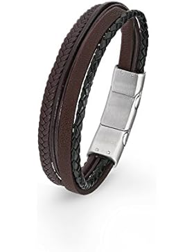 s.Oliver Herren-Armband 20+1,5 cm verstellbar mehrreihig Edelstahl Leder geflochten braun