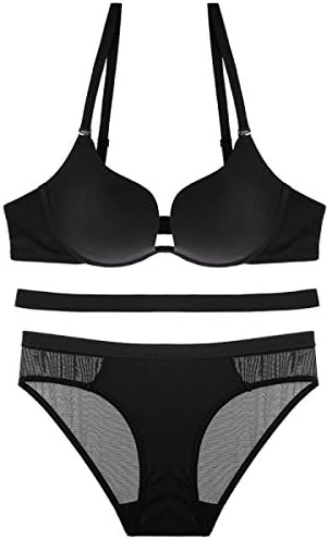 Yrny Women's Underwear Adjustable Black Glossy Gathered Carriage Female Bra Bra Sexy Bra Set,Black-70B(Pantys)