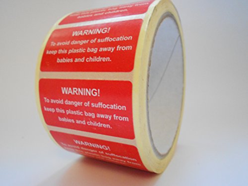 500 bolsas de polietileno de advertencia de pegatinas asfixia seguro de empu  adura del sello Productos de la seguridad Rojo Tama  o de etiquetas 50x25mm PC   500  por 1 rollo    Warning  To avoid danger of suffocation please keep this bag away from babies and children 