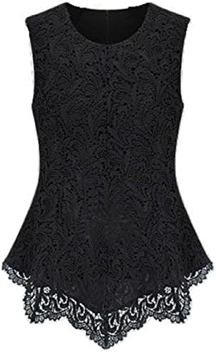 Ladies Sleeveless Embroidery Floral Lace Flared Peplum Crochet Top (UK 12, Black)