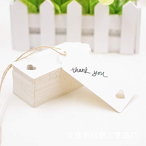 Gift Tags 100pcs Kraft Paper Tags Blank DIY Tags Parchment Paper Rectangle Craft Hang Tag with 65ft Natural Jute for Wedding Birthday Christmas New Year (White)