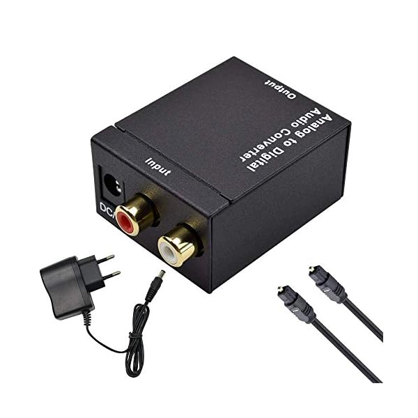 Analog zu Digital Audio Konverter, Ozvavzk RCA to Optical Toslink SPDIF Coaxial Audiowandler Converter mit Netzteil 5V/DC und Toslink kabel