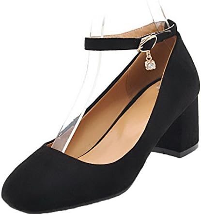 AgooLar Women's Closed-Toe Frosted Kitten-Heels Buckle Solid Court Shoes, Black, 41