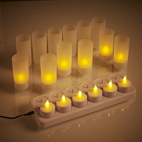 Atcket ( 12 Pack ) Realistic Rechargeable LED Flameless Tealight Candles with Holders for Wedding Home Party (No Need Batteries)