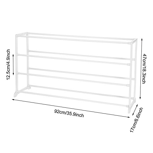 Homdox Metall Schuhregal Schuhschrank mit 4 Ablagen für bis zu 20 Paar Schuhe, ca L92 x W17 x H47cm (4 Schichten, Weiss) - 3