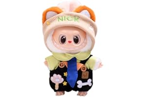 OYZOQ Vêtements pour labubu, Combinaison Noire + Cravate + Couvre-Chef, Convient à la poupée la de 17 cm