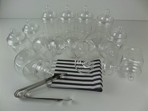 12x 500ml Jar Pack - Sweet Shop Candy Buffet Wedding Buffet 100 Bags with 3 Tongs (Black)