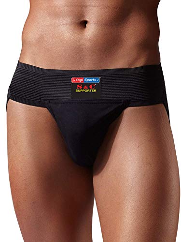 C2C Cotton Yogi Sports Supporter Jockstrap with Cup Pocket Athletic Fit Brief for Gym and Fitness 100% Black
