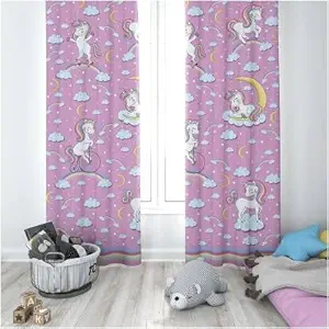 Curtain Hub Cute Unicorn 3D Digital Printed Curtain for Window 5Feet, Kids Room, Livingroom, Bedroom Pack of 2 (Window (Size:5Feet))