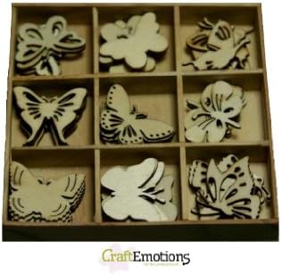 CraftEmotions - Wooden Embellishment Box - Botanical Butterflies, 45 pieces 811500/0101