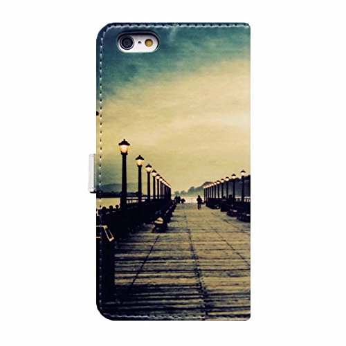 MUTOUREN iPhone 6 Plus/6S Plus Brieftasche Flip Case Cover – PU Leder Bookstyle Klapphülle Wallet Case für iPhone 6 Plus/6S Plus (5.5 Zoll) Portemonnaie Hülle Schutz Ultra Dünn Handy Tasche Geldboerse Schutzhülle – Lampen-Brücke und Straße + Metall Stylus Pen - 4